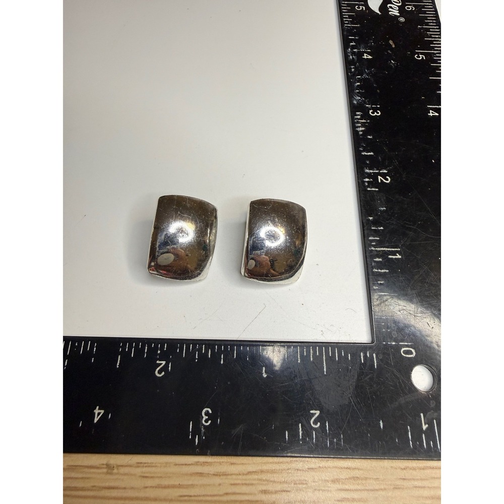 Unbranded Silver Tone Domed Rectangular Clip On Earrings Minimalist Bold